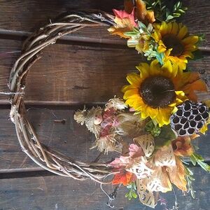 Autumn Wreath with Sunflowers and Scarecrow